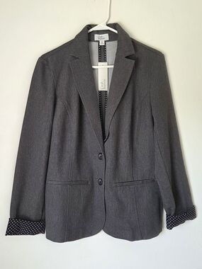 Croft & Barrow Women's Charcoal Gray Blazer with polkadot cuffs and collar, New